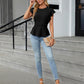 Women'S Dressy Casual Blouses Business Ruffle Short Sleeve Tops Summer Crew Neck Smocked Shirts