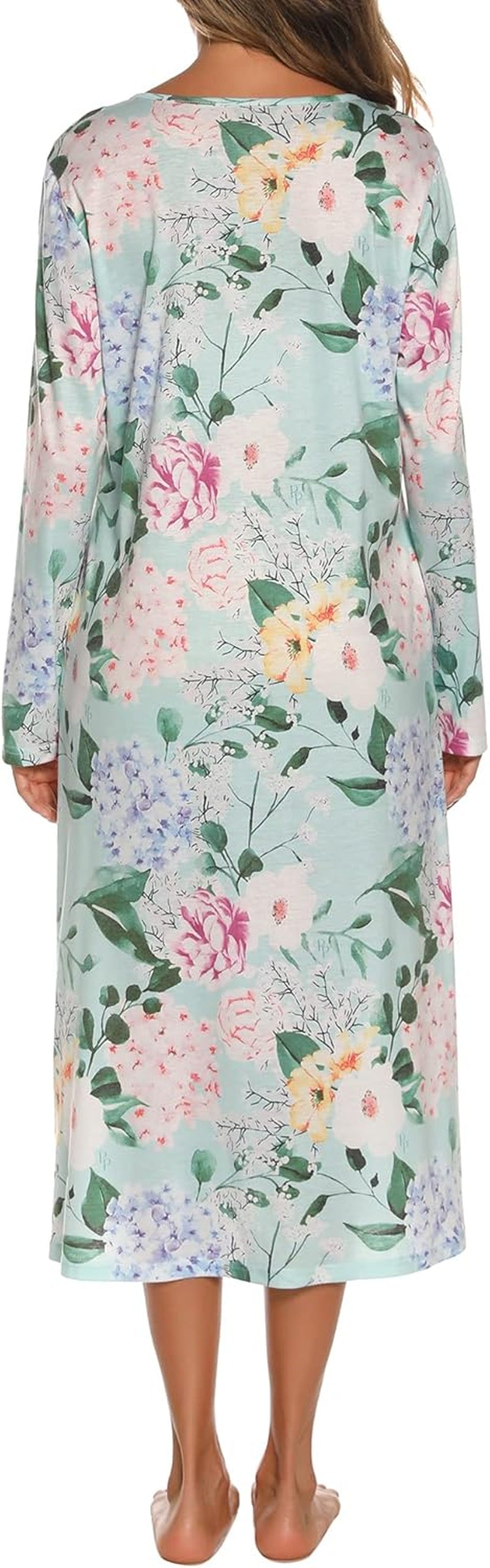 Nightgowns for Women Soft Cotton Long Sleeve Night Gwon with Pockets