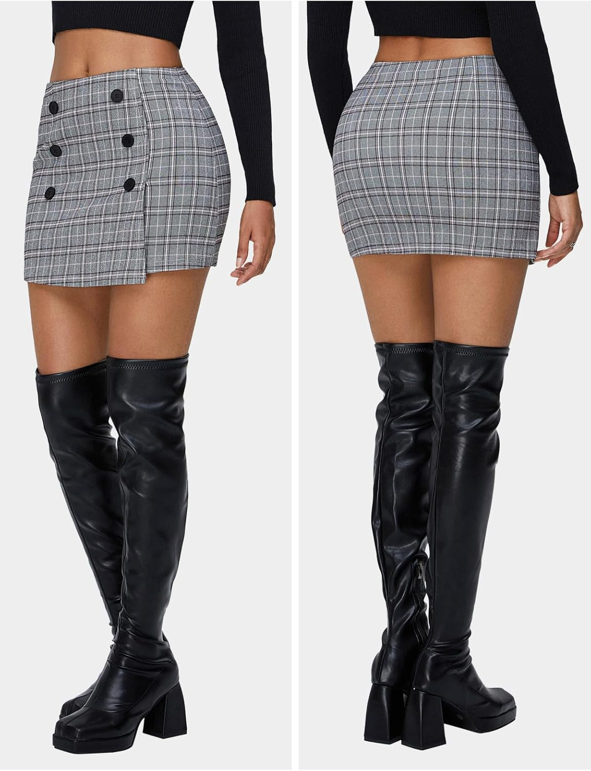 Womens Fall Plaid Bodycon Mini Skirts High Elastic Wasit Short Skirt Trendy Winter Sexy Y2K Fashion Outfit