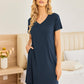 Womens 2 Pack Nightgown V Neck Sleepshirt Short Sleeve Nightshirt Plain/Floral Pajama Dress with Pockets