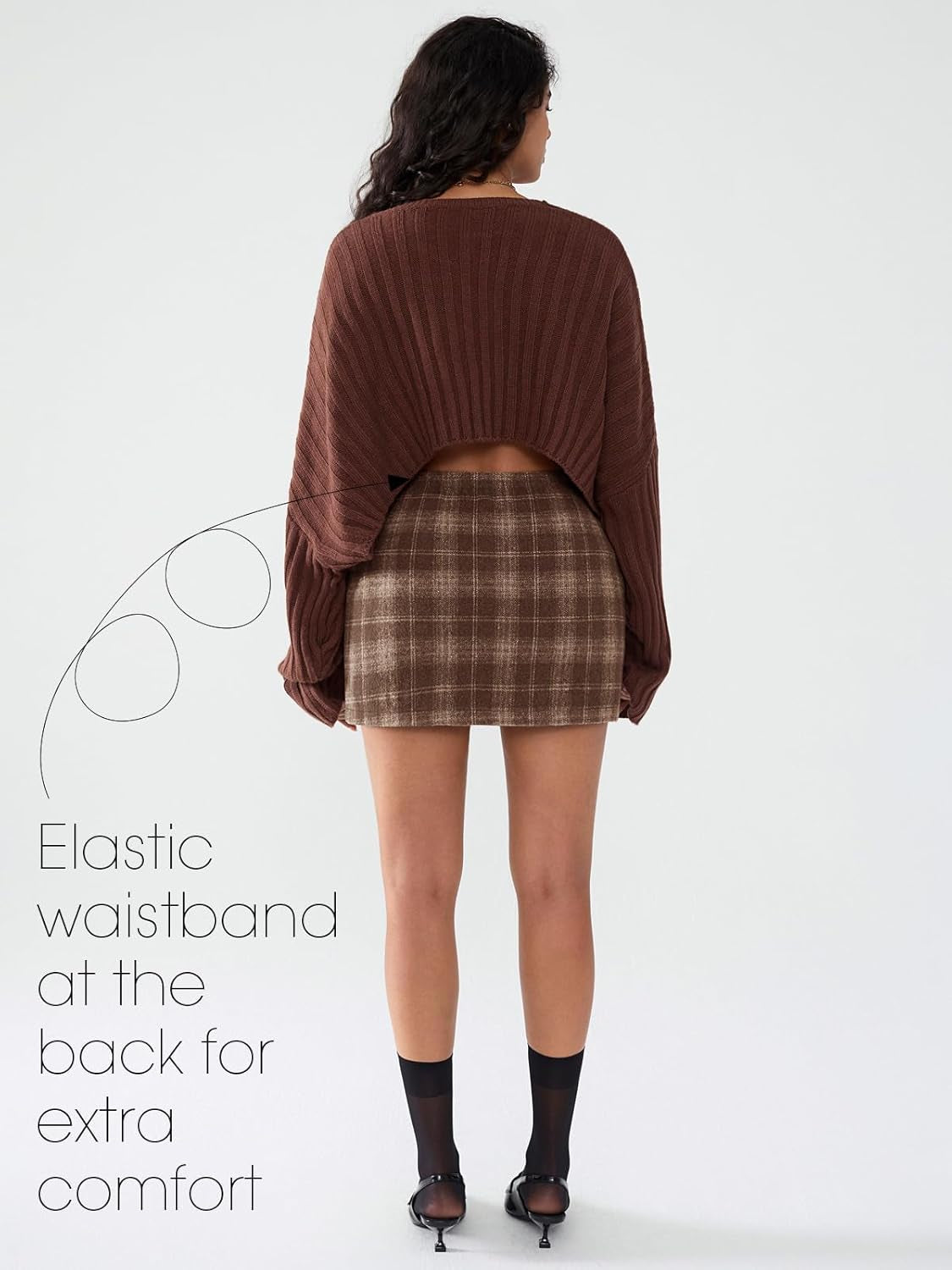 Womens Faux Wool Plaid Mini Skirt Elastic High Waisted Tweed Skirts Button Bodycon Skirt Fall Winter Outfit Pocket