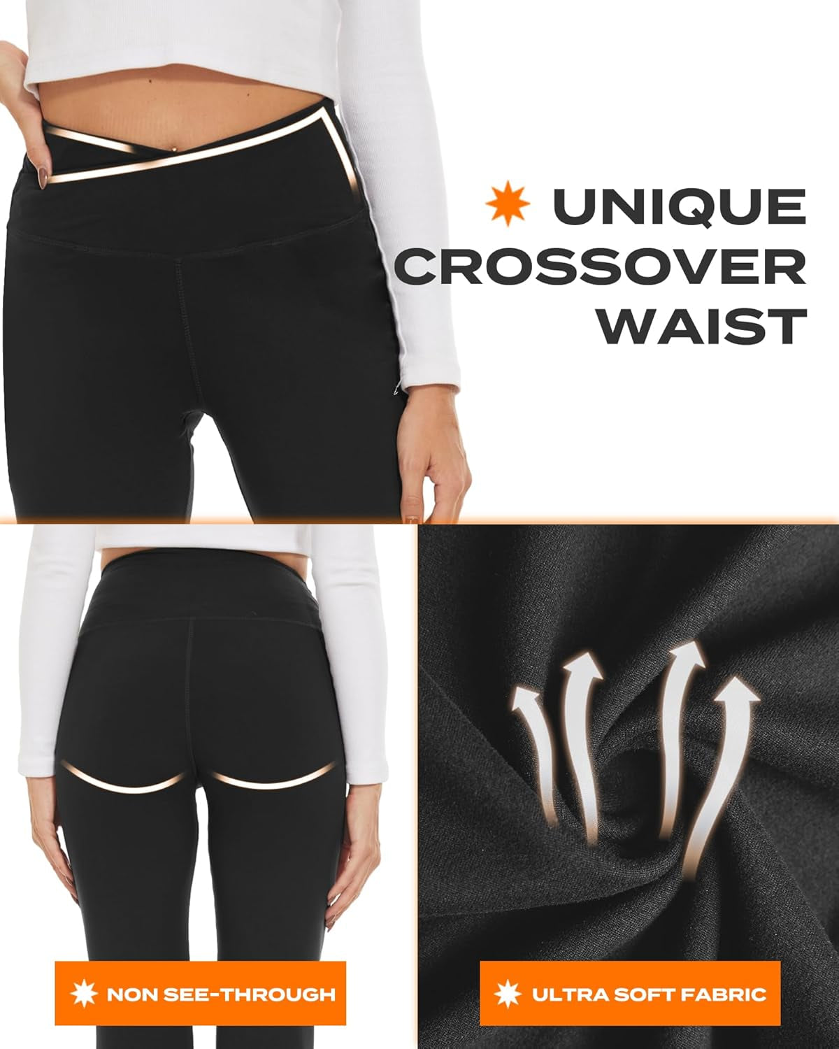 Black Flare Leggings for Women, Crossover Yoga Pants with Pockets Bootcut Flared Leggings