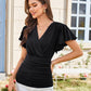 2025 Womens Tops Summer Wrap Blouse V Neck Ruffle Sleeve Dressy Casual Top Ruched Trendy Clothes