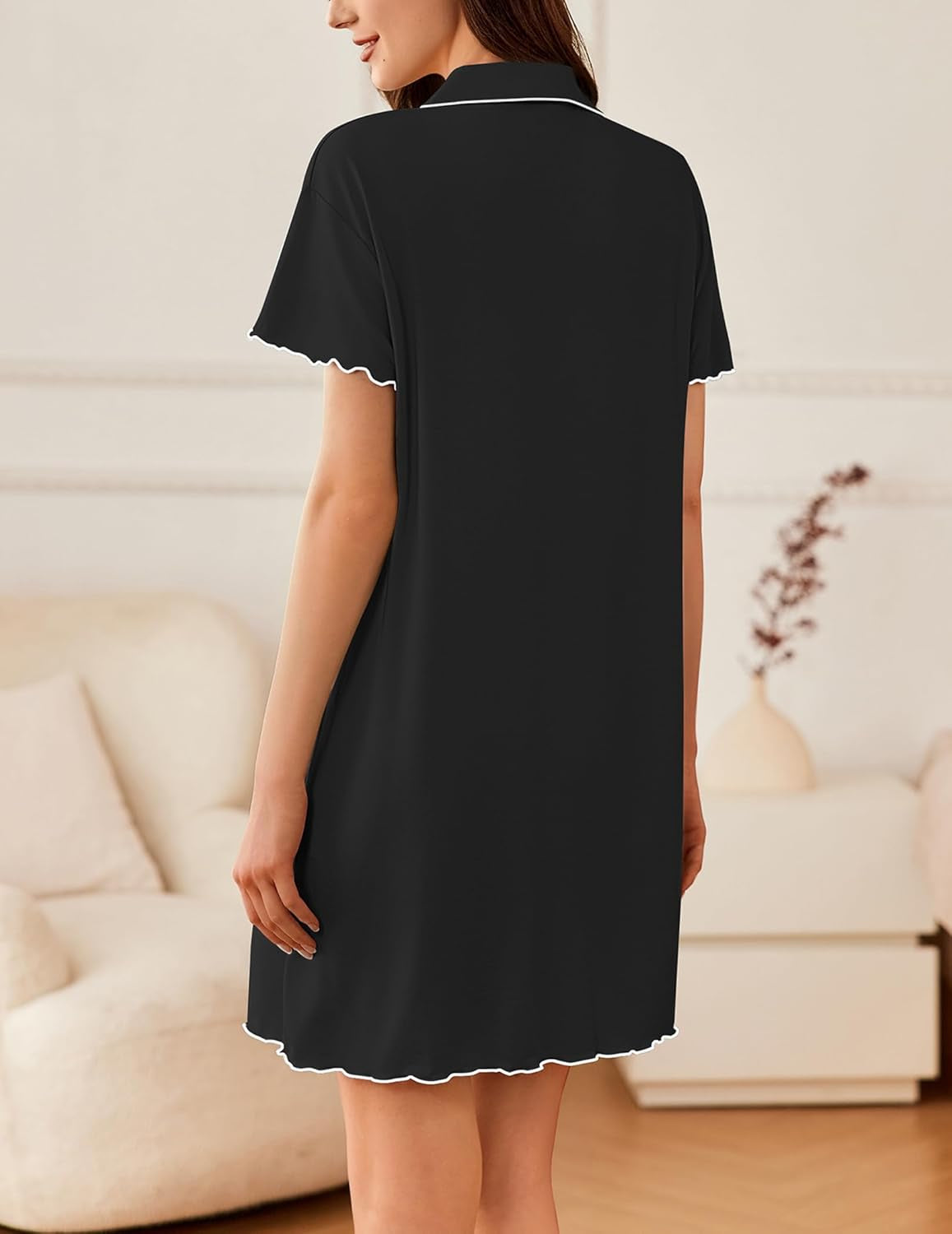 Nightgowns for Women Button down Sleep Shirt Short Sleeve Nightshirts Boyfriend Sleepdress Soft Pajama Dress