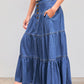 Women’S Long Jean Denim Tiered Button down High Waisted Maxi Skirts