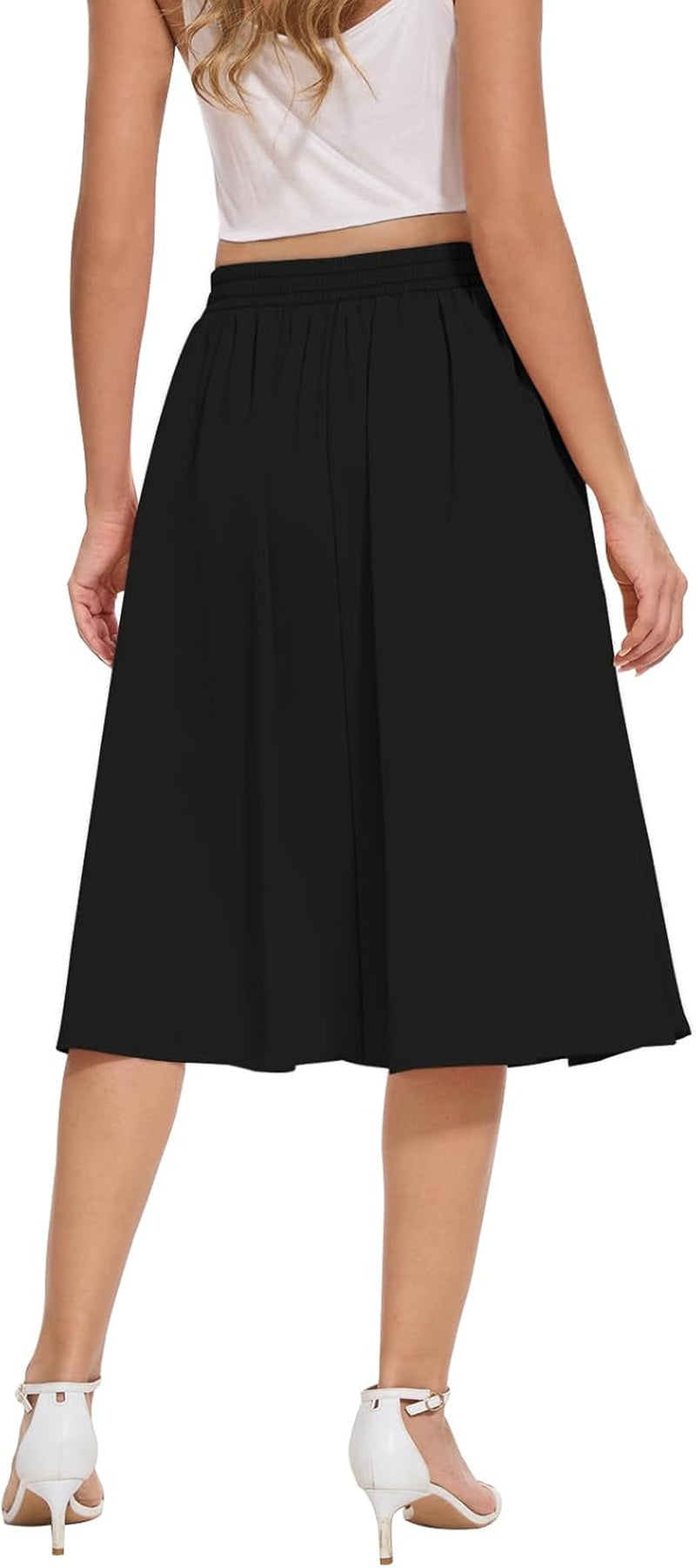 Women'S Flowy Midi Skirt Summer Pleated High Waisted Casual Button Front Skirts with Pockets