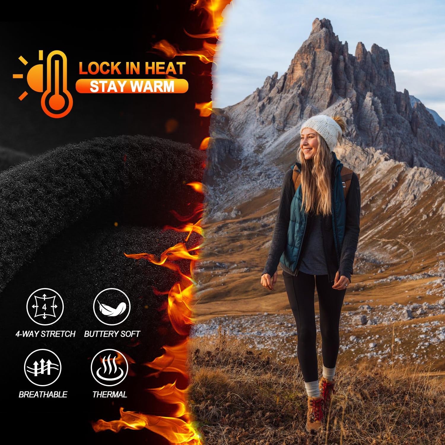 4 Pack Fleece Lined Leggings with Pockets for Women High Waisted Thermal Winter Warm Yoga Pants for Workout Running