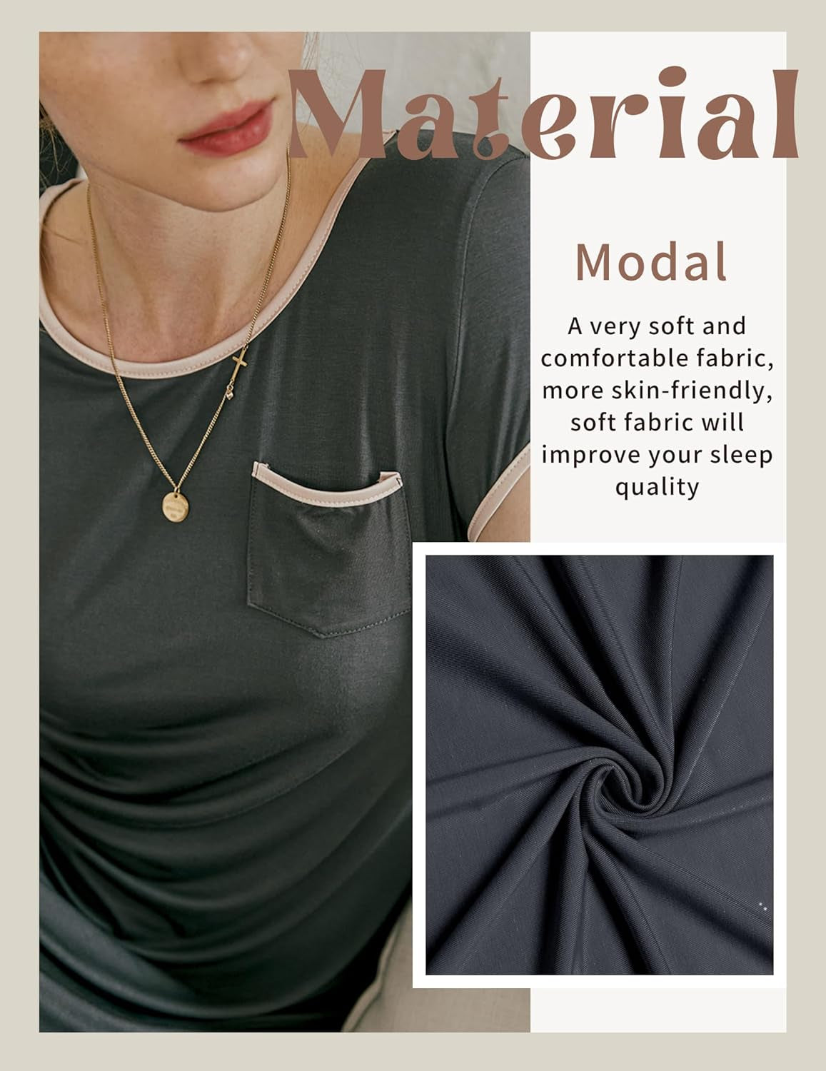 Womens Nightgown Sleep Shirt Dress Satin Patchwork Short Sleeve Sleepwear with Pocket