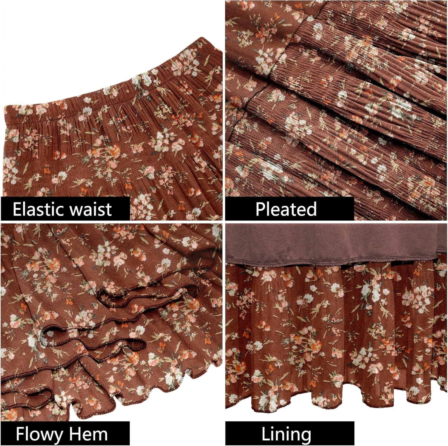 Women'S Chiffon White Flowy Maxi Skirts Boho Fall Elastic Waisted Pleated a Line Long Skirt for Women 2025