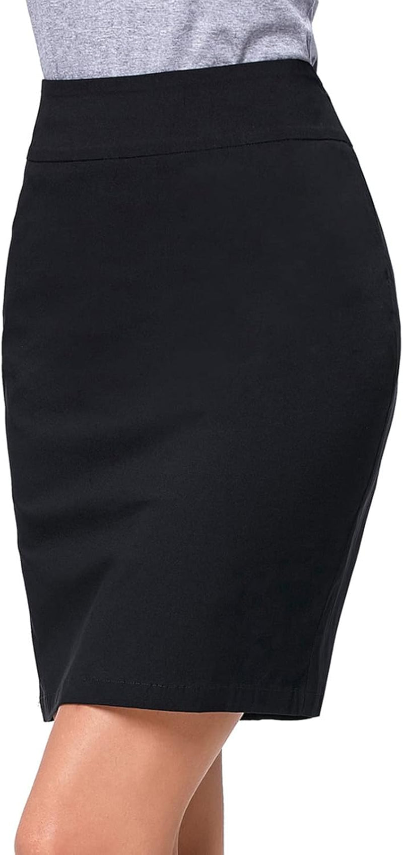 Women'S Stretch Knee Length Pencil Skirts High Waisted Slim Fit Business Casual Skirt
