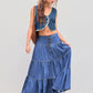 Women’S Long Jean Denim Tiered Button down High Waisted Maxi Skirts