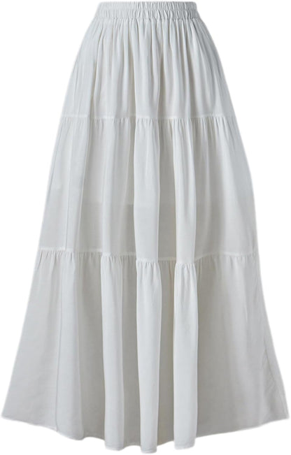 Women'S Summer Long Flowy Renaissance Skirt with Pockets - Boho High Waist A-Line Maxi Skirt