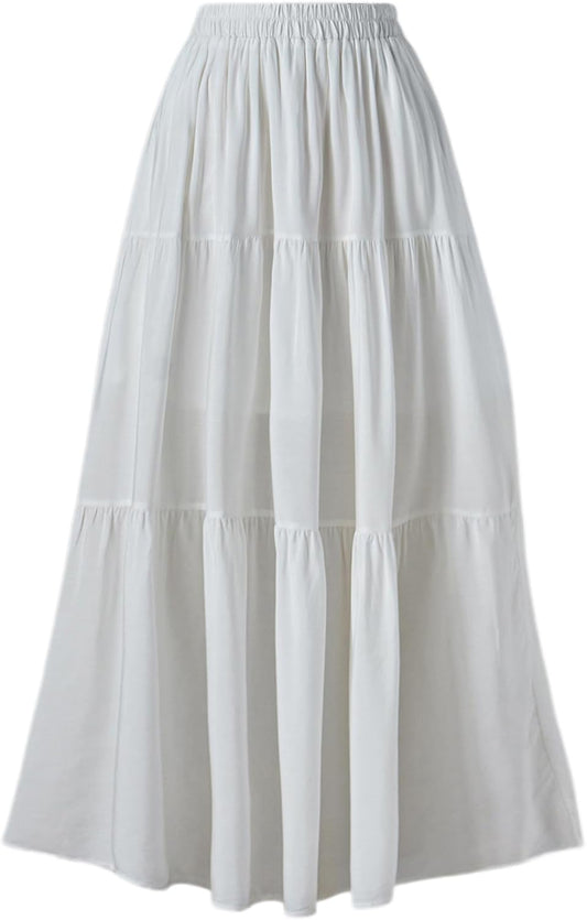 Women'S Summer Long Flowy Renaissance Skirt with Pockets - Boho High Waist A-Line Maxi Skirt