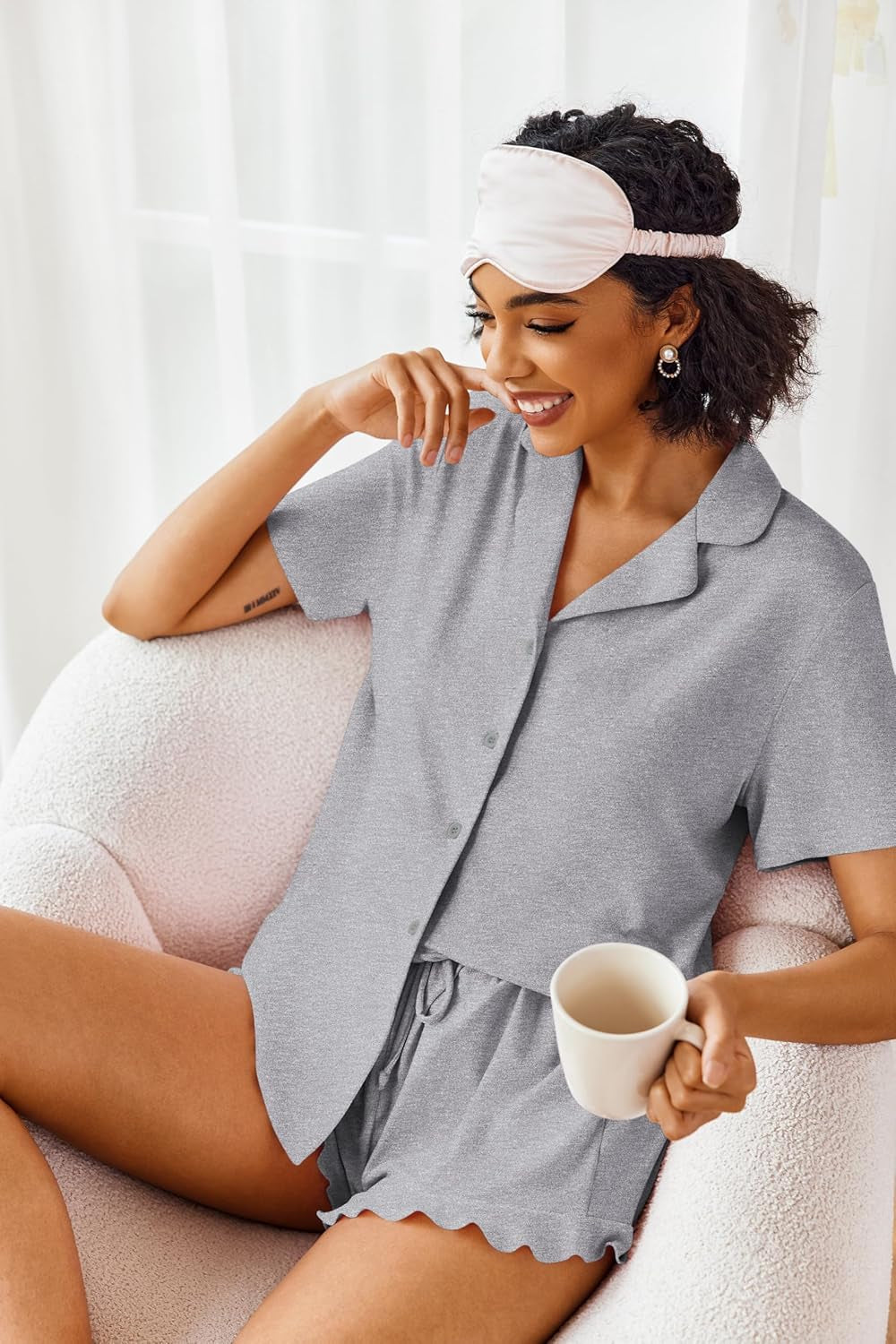 Pajamas Set for Women Short Sleeve Sleepwear Button down Pjs Lounge Sets Soft Nightwear