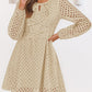 Women'S Long Sleeve Mini Dress 2025 Fall Crewneck Tie Front Hollow Out Eyelet Babydoll a Line Short Dresses