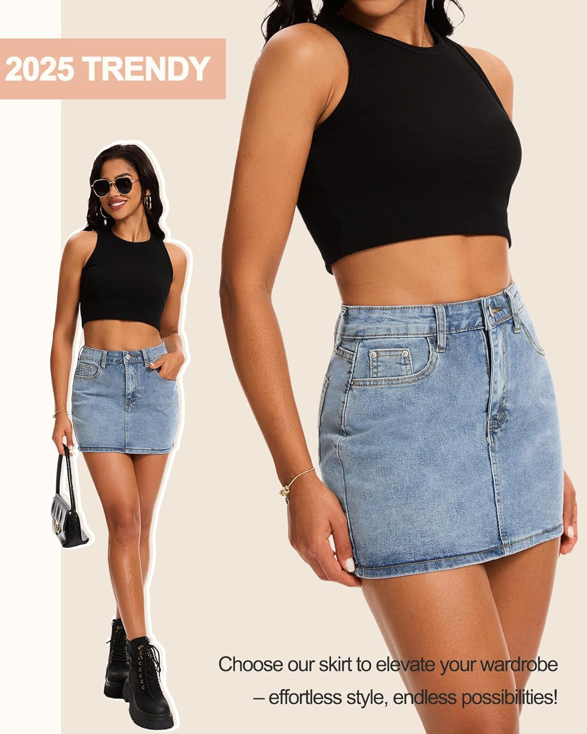 Women’S Denim Jean Skirt Mini Y2K Low Waisted Casual Cute Skirts with Pockets