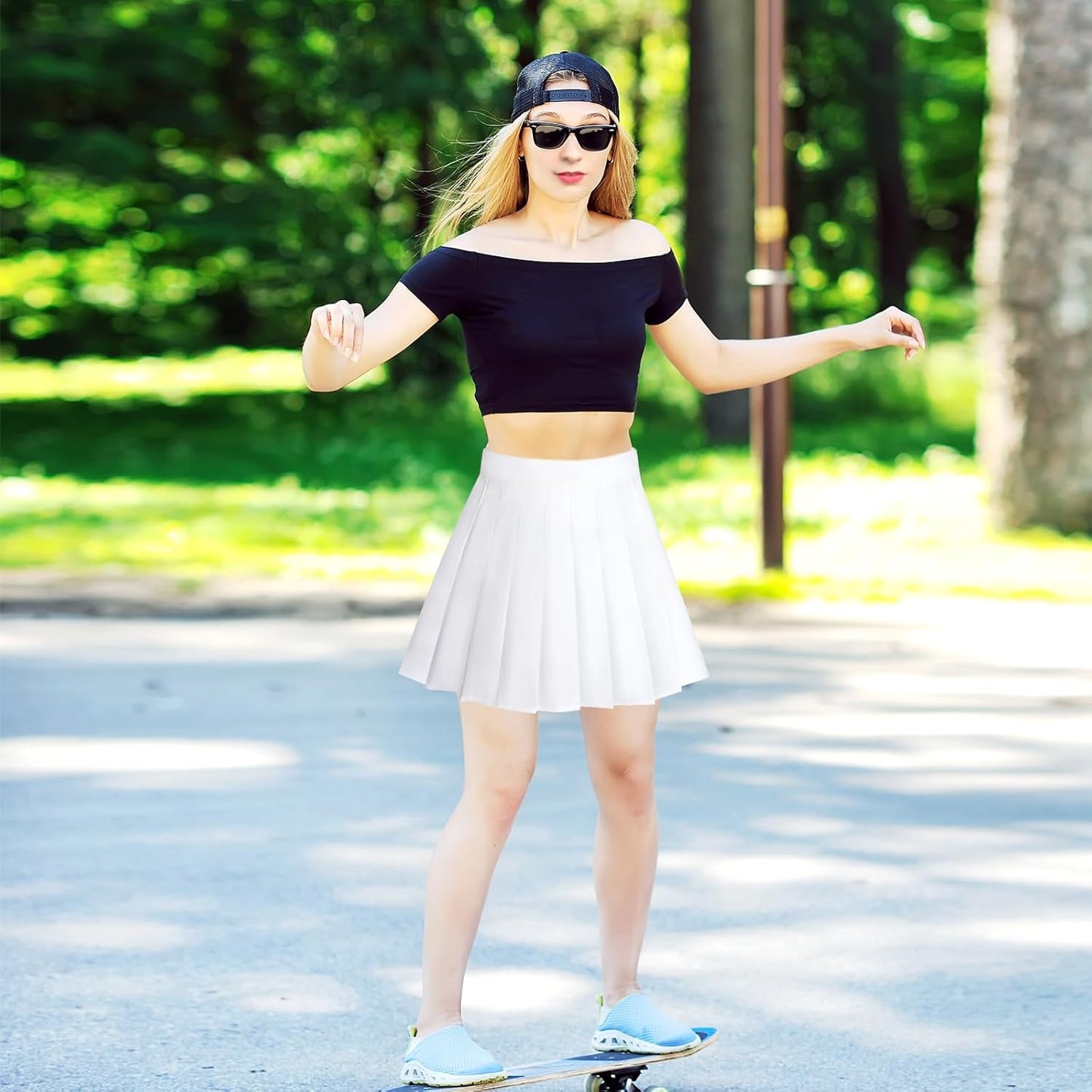 Womens Girl High Waisted Pleated Skirt A-Line Mini Skirt School Uniform Skater Tennis Skirts with Lining Shorts