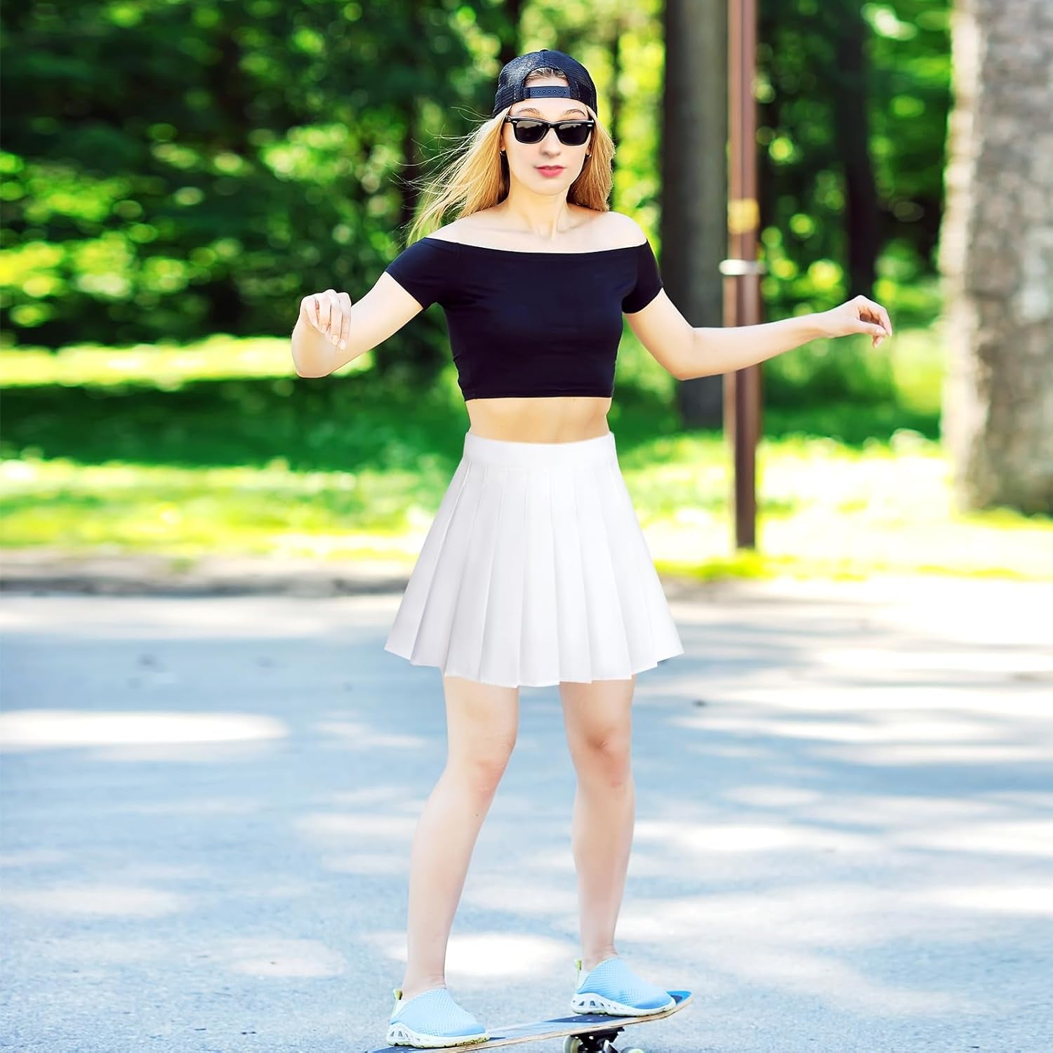 Womens Girl High Waisted Pleated Skirt A-Line Mini Skirt School Uniform Skater Tennis Skirts with Lining Shorts