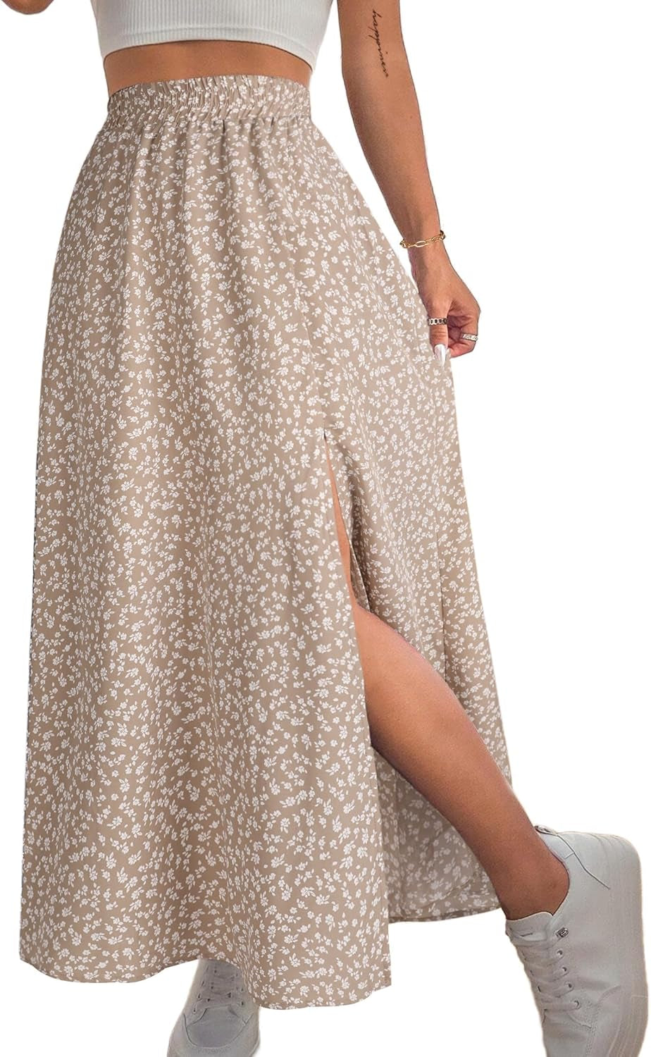 Women Boho Floral Slit Maxi Skirt Split Thigh High Waisted Long Sexy Skirt