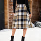 Plaid Skirts for Women Midi Length High Waisted Button down a Line Fall Winter Elastic Waist Skirt with Pockets
