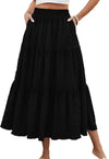 Women'S Summer Casual Elegant Smock Layered Tiered Maxi Skirt High Waisted a Line Flowy Long Skirts with Pockets