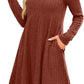 Long Sleeve Dress for Women Crew Neck Empire Waist Tunic Dress with Pockets