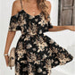 Women'S Boho Floral Print Cold Shoulder Dress Short Sleeve Ruffle a Line Vacation Elegant Mini Dresses