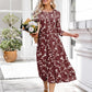 Women'S 3/4 Sleeve A-Line and Flare Midi Long Dress