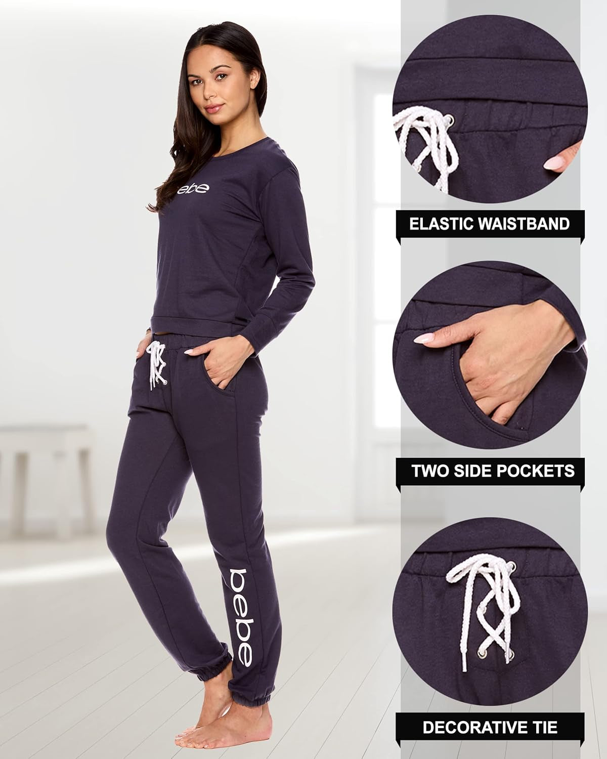 Womens Pajama Sets - French Terry Pajamas Long Sleeve Pullover Top and PJ Pants with Pockets - Sleepwear for Women