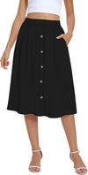 Women'S Flowy Midi Skirt Summer Pleated High Waisted Casual Button Front Skirts with Pockets