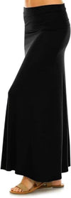 Maxi Skirt for Women- Comfy Foldover High Waist Long Flare A-Line Skirt Maxi Dress XS-3X Made in USA