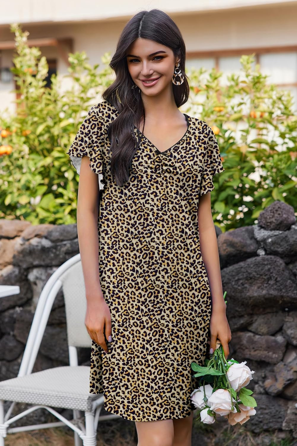 Nightgowns for Women Short Sleeve Night Gown Comfy Sleep Shirt Soft Sleep Dress Pleated Sleepwear