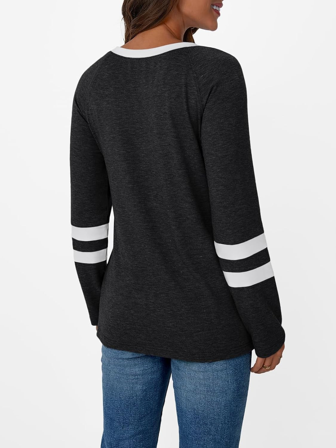 Womens Long Sleeve Shirts Color Block Casual Crewneck Tops Tshirt Basic Tee Fall Fashion Winter Clothing Outfits