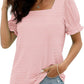 Tops for Women Summer Casual Ruffle Trim Sleeve Square Neck T Shirts
