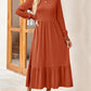 Women'S 2025 Fall Long Sleeve Dress Crewneck Casual Loose Pleated Tiered Swing Midi Dresses with Pockets