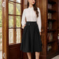 Women'S Vintage High Waist Pleated Midi A-Line Skirt with Pockets