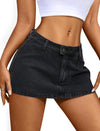 Denim Mini Skirt for Women Low Waisted Jean Micro Skort with Shorts Stretch Casual Jean Skirt