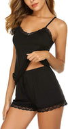 Women Cami Pajama Set Modal Sleepwear Lace Trim Short PJ Set with Shorts