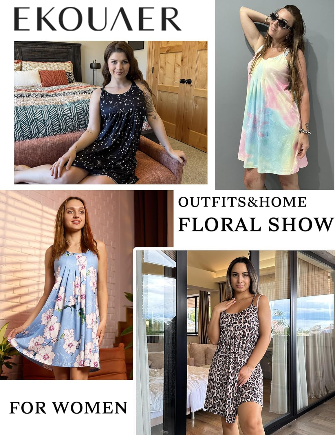 Women Nightgowns Sleeveless Sleepwear Spaghetti Strap Racerback Pajama Dress Nightshirt S-XXL