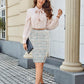Women'S Tweed Pencil Skirt Knee Length High Waisted Skirts with Slit Elegant Skirts with Belt