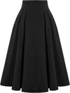 Women'S Vintage High Waist Pleated Midi A-Line Skirt with Pockets