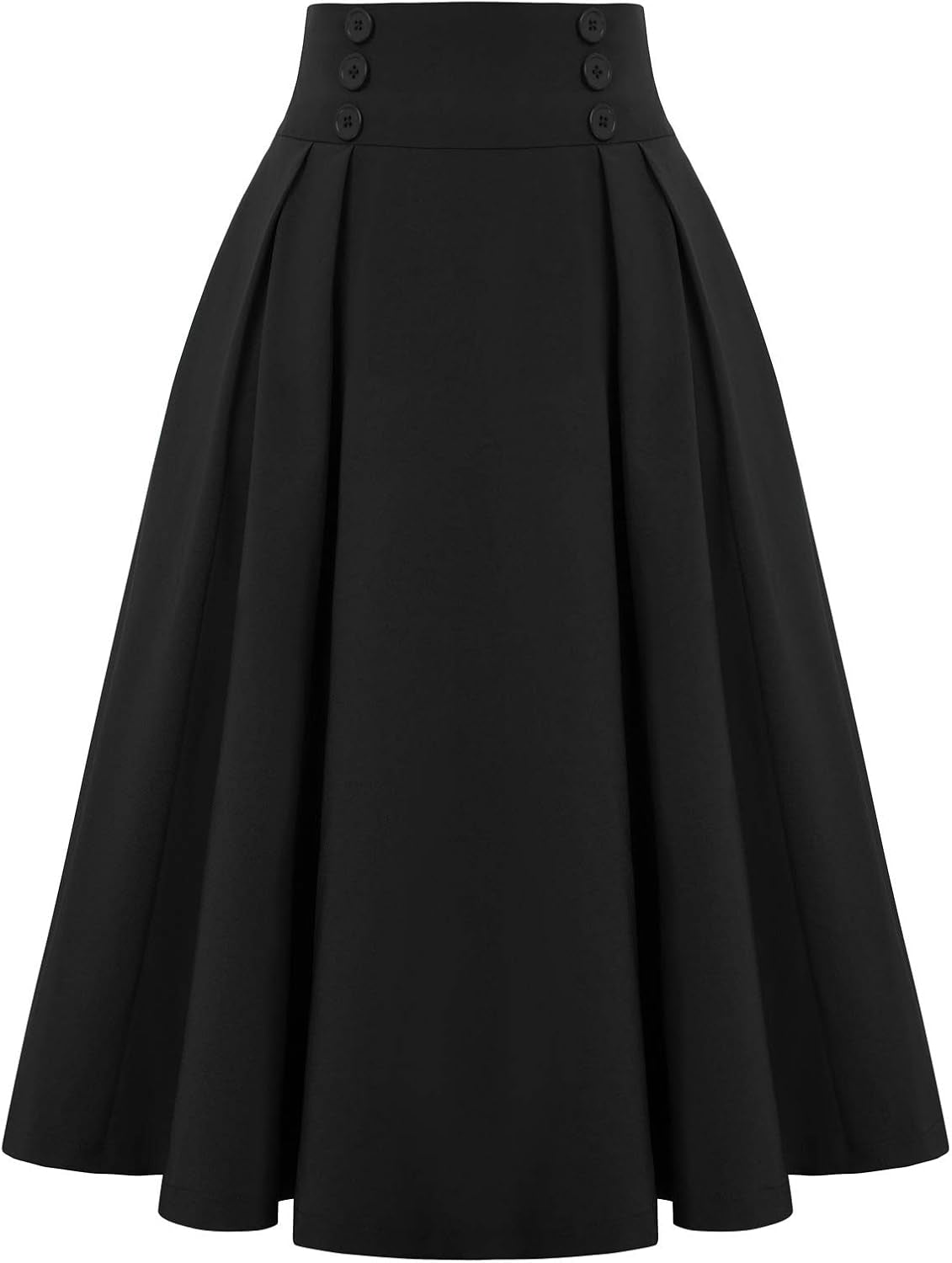 Women'S Vintage High Waist Pleated Midi A-Line Skirt with Pockets