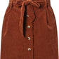 Women Paperbag High Waist Elastic Belted Corduroy Button Front with Pockets Short Mini Skirt