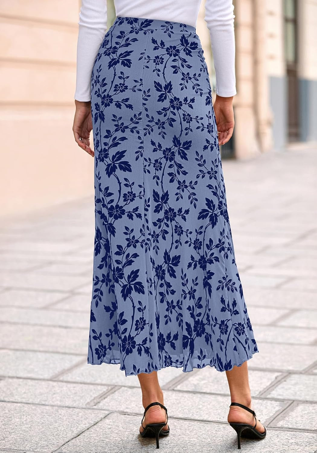 Womens Floral Mesh Maxi Skirt Elastic High Waisted Boho Elegant Mermaid 2025 Summer Fall Long Skirts for Women