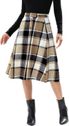 Plaid Skirts for Women Midi Length High Waisted Button down a Line Fall Winter Elastic Waist Skirt with Pockets