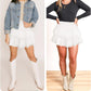 Women'S Cute High Waist Ruffle Mini Skirt Layered Ruffle Hem Flared Flowy Casual Swing Beach Mini Short Skirt