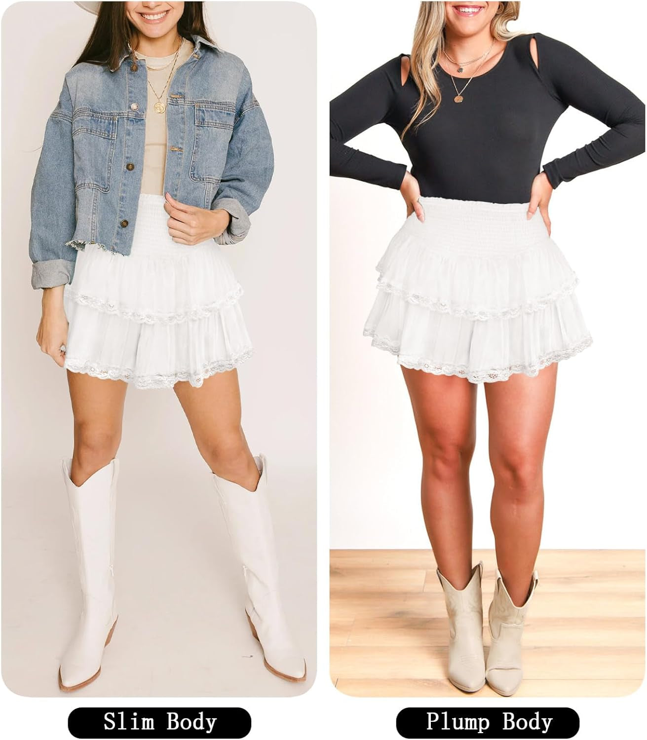 Women'S Cute High Waist Ruffle Mini Skirt Layered Ruffle Hem Flared Flowy Casual Swing Beach Mini Short Skirt