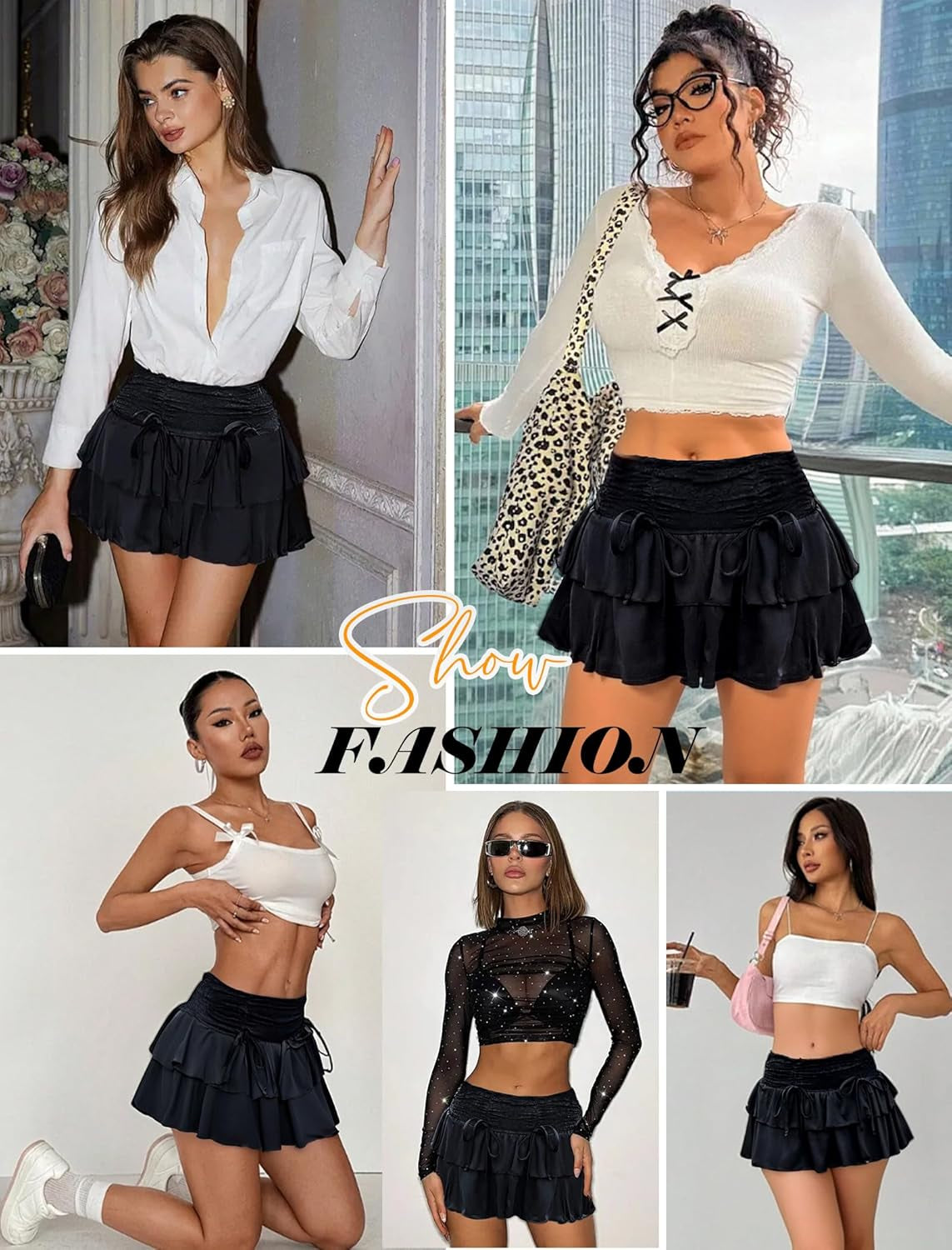 Women'S Mini Skirt High Waisted Layered Ruffle Skirts Tiered Short Skirt Lingerie Y2K