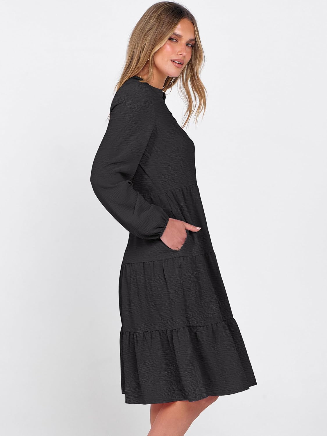 Womens Fall Midi Dresses Long Sleeve V Neck Swing Tiered Work Business Casual 2025 Flowy Beach Vacation Dress