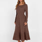 Womens Long Sleeve Midi Dress 2025 Fall Rib Knit Crew Neck a Line Soft Flowy Swing Dresses with Pocket Casual Trendy